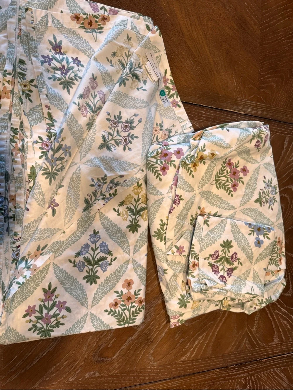 Rifle Paper Co. Floral Cotton Sheet in Soft Green and Lavender